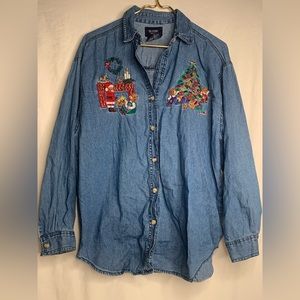 Vintage Denim Christmas Button Up